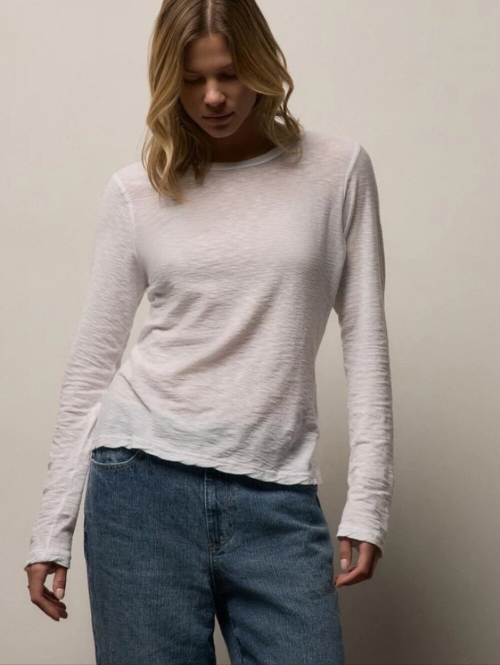 James Perse Sheer Slub Long Sleeve Crew White
